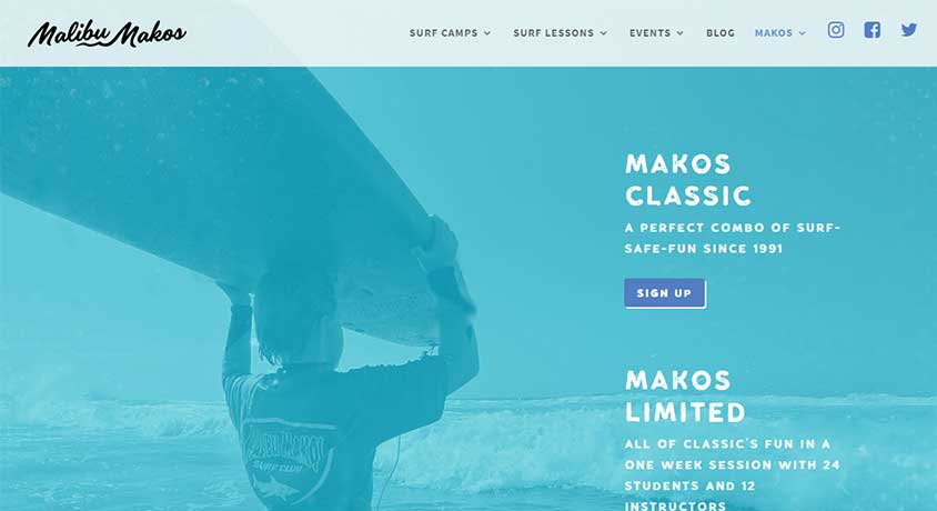 Malibu Makos homepage