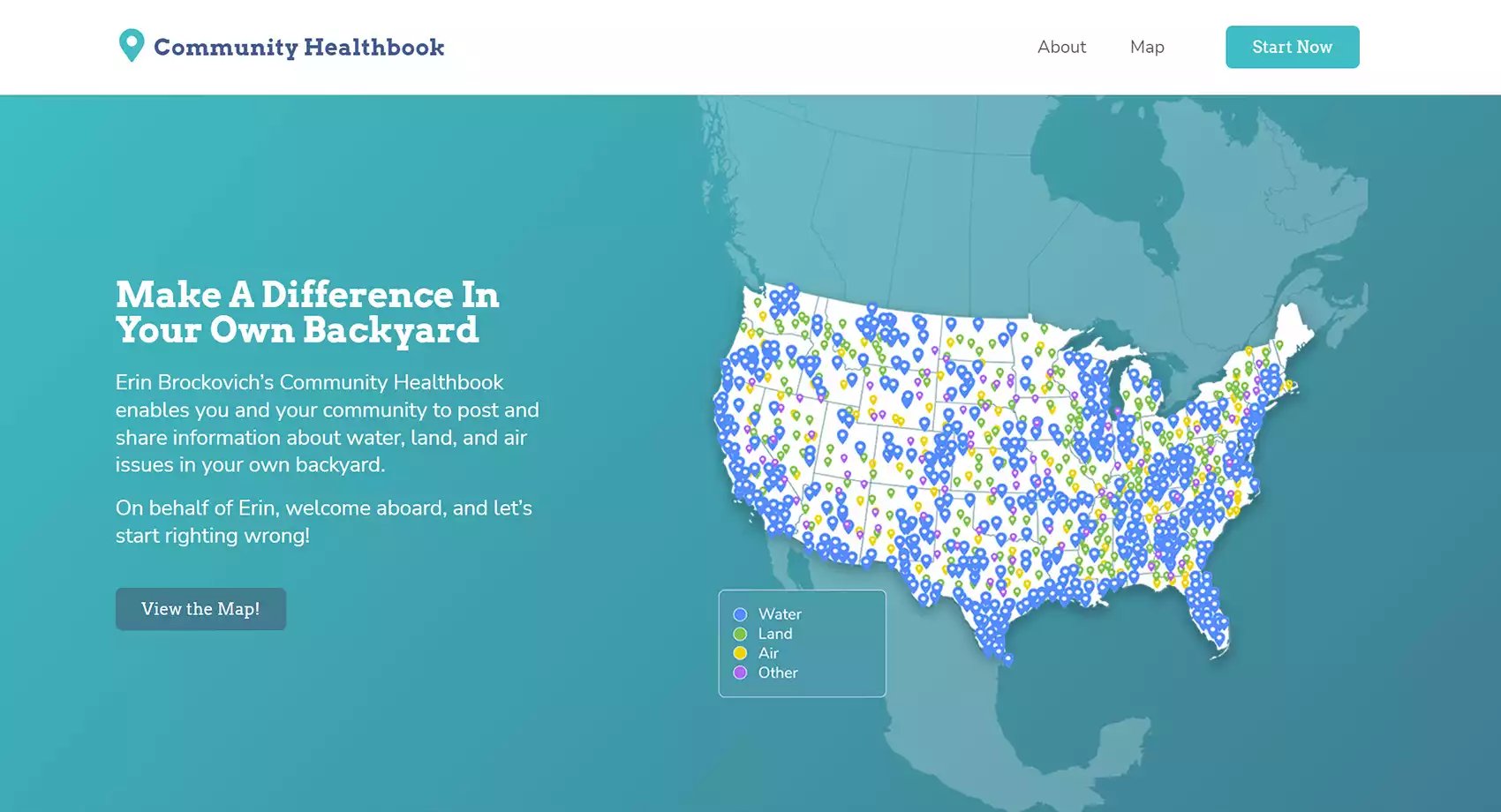 Erin Brockovich's Community Healthbook home page screenshot